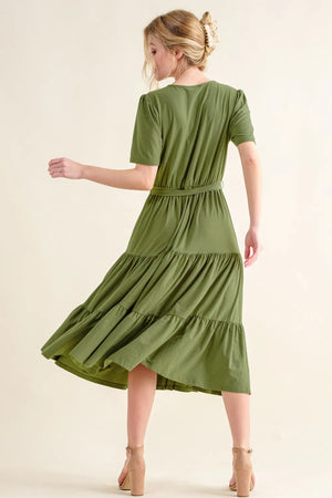And The Why Soft Short Sleeve Tiered Midi Dress - Farnelli