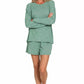 Zenana Soft Melange Long Sleeve Tee and Shorts Set - Farnelli