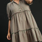 Umgee Full Size Plaid Frill Button Detail Ruffled Short Sleeve Dress Plus Size - Farnelli