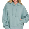 Zenana Oversized Fleece Kangaroo Pocket Hoodie - BLUE GREY