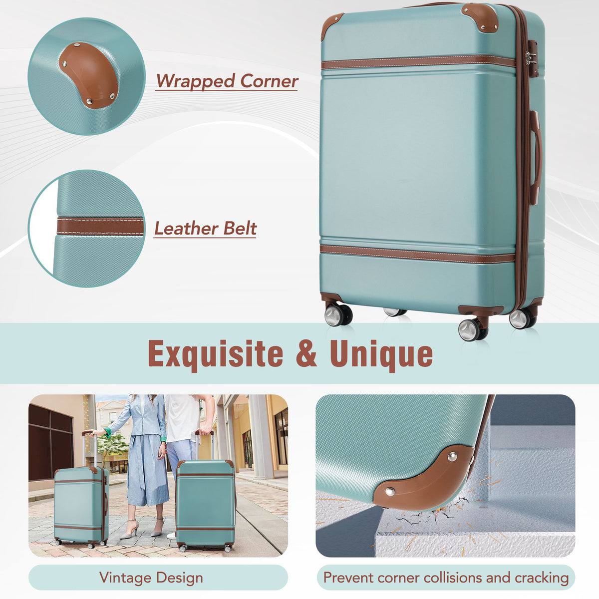 HouseOfZazla white 3-piece hardshell luggage set with TSA locks