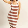 HYFVE Striped Scoop Neck Wide Strap Knit Dress - Caramel