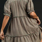 Umgee Full Size Plaid Frill Button Detail Ruffled Short Sleeve Dress Plus Size - Farnelli