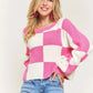 ADORA Plus Size Comfy Checkered Colorblock Sweater Top - Farnelli