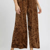 Umgee Velvet Smocked Waistband Wide Leg Pants - Brown