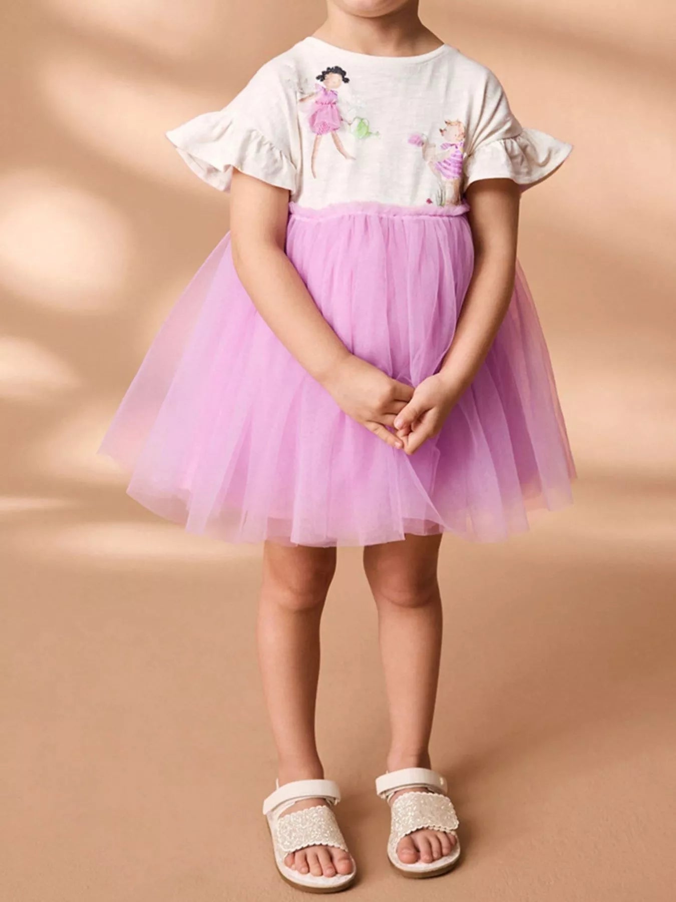 Children's Round Neck Ruffled Tulle Dress - Farnelli