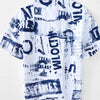 Men's Printed Button Up Short Sleeve Shirt - White