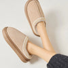 Faux Fur Suede Platform Slippers - Tan