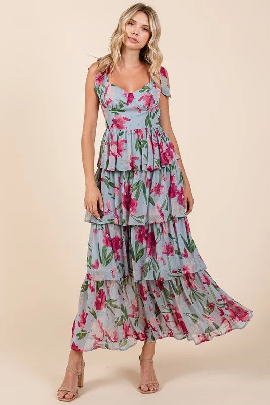 Mittoshop Layered Floral Sweetheart Neck Maxi Dress - Farnelli