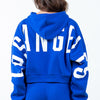 American Bazi Letter Graphic Long Sleeve Drawstring Cropped Hoodie - Royal Blue