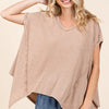 Mittoshop Mineral Wash Waffle Knit Pointed Hem Oversized Top - Tan