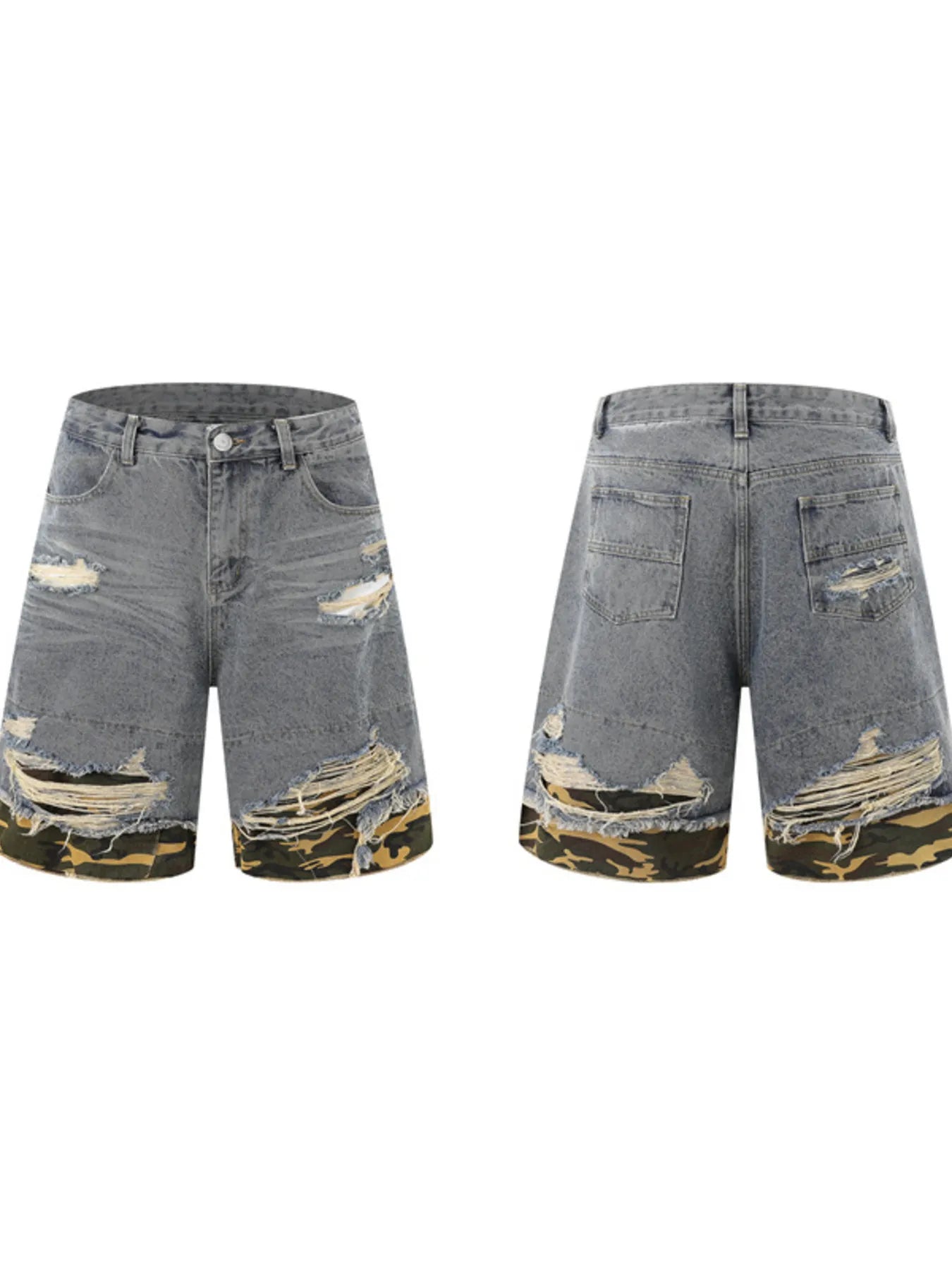 Men's Distressed Camouflage Denim Shorts - Farnelli