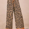 BiBi Leopard Print With Contrast Banded Wide Pants - LEOPARD/RUST