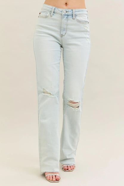 Judy Blue Full Size Destroy & Fray Hem Bootcut Jeans Plus Size - Farnelli