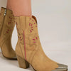 Beast Fashion Cut-Out Floral Embroidery Boots - Camel