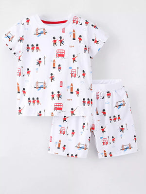 Children's Printed Round Neck Tee and Shorts Set - Farnelli