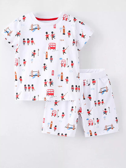 Children's Printed Round Neck Tee and Shorts Set - Farnelli