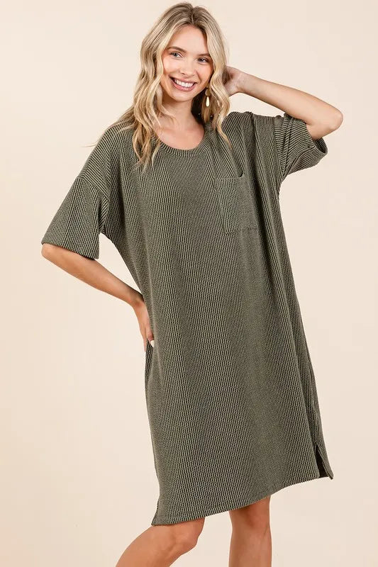 Mittoshop Urban Rib Knit Short Sleeve Tee Dress - Farnelli