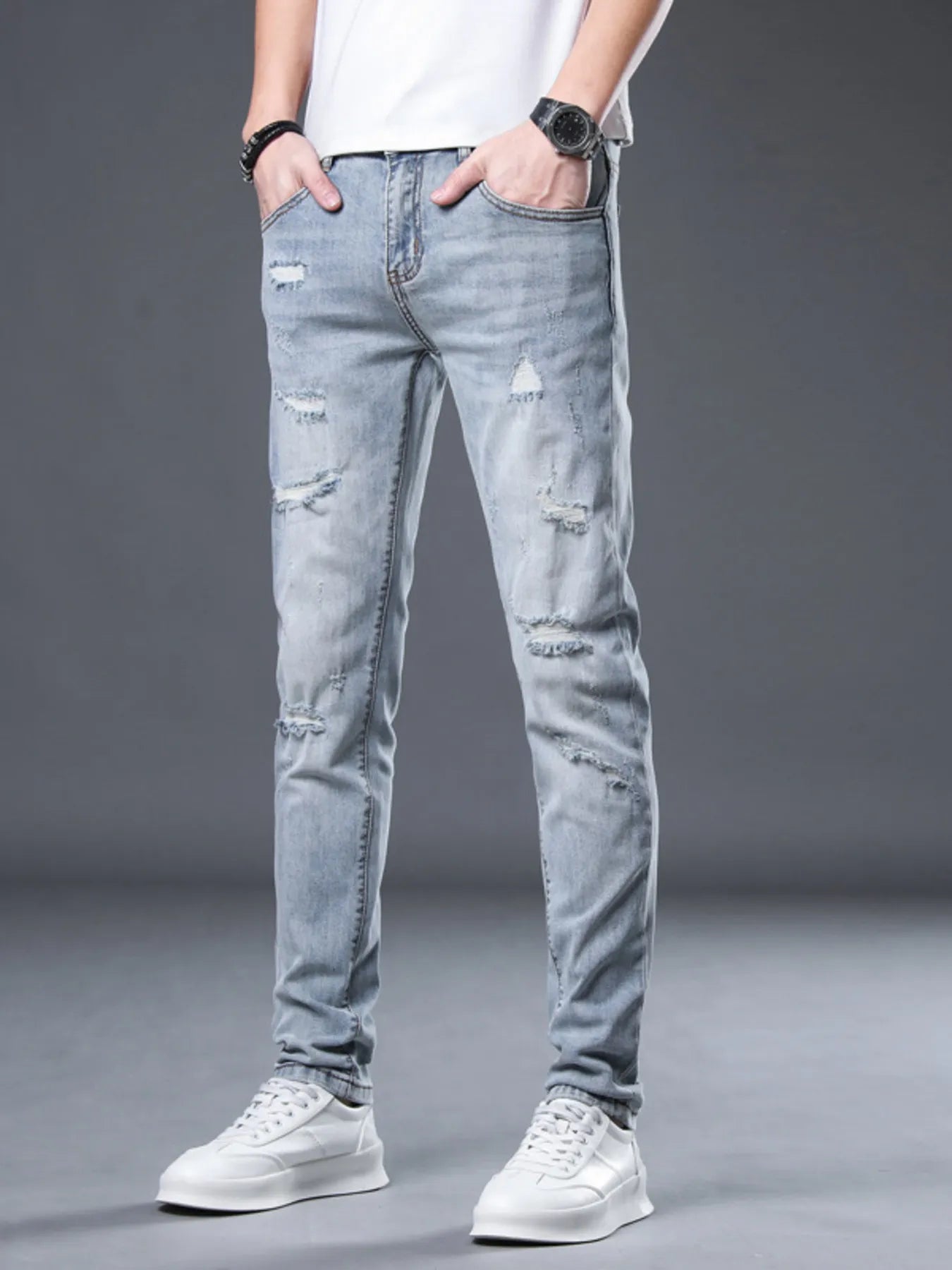Men's Distressed Slim Fit Jeans - Farnelli