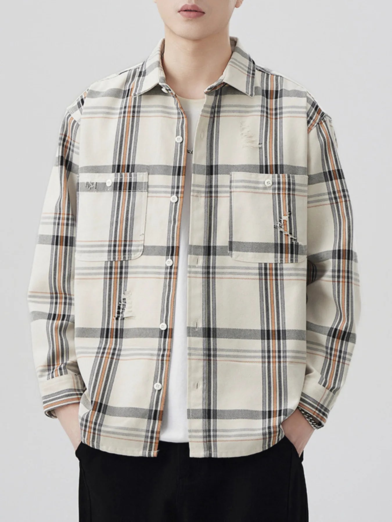 Men's Plus Size Plaid Button Up Long Sleeve Shirt - Farnelli
