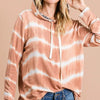 BiBi Tie Dye Stripe Terry Drawstring Hoodie With Leopard - RUST