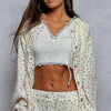 POL Floral Balloon Sleeve Hooded Lace Jacket with Stitch Detail - Cream