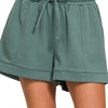 Zenana Textured Knit Jacquard Drawstring Shorts - ASH JADE