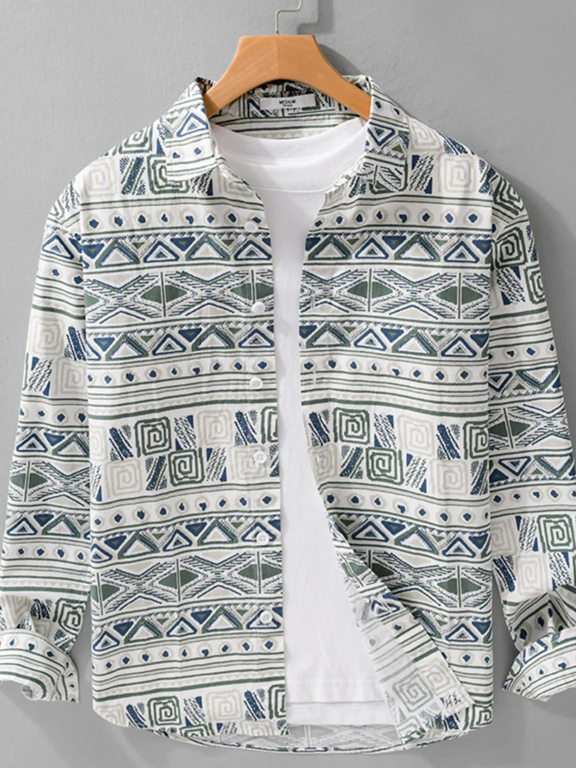 Men's Plus Size Printed Button Up Long Sleeve Shirt - Farnelli