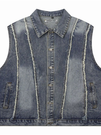 Men's Button Up Sleeveless Denim Jacket - Farnelli