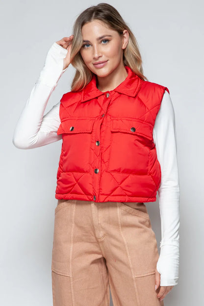 Snobbish Snap Down Quilted Crop Vest - Farnelli