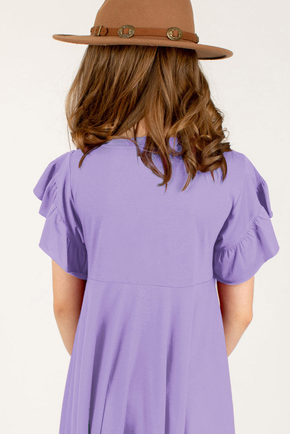 Round Neck Petal Sleeve Dress - Farnelli