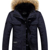 Men's Plus Size Fur Hooded Warm Winter Parka Coat - Dark Navy