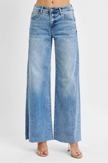 RISEN Full Size Tummy Control High Rise Ankle Palazzo Jeans Plus Size - Farnelli