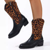 Point Toe Block Heels Boots - Leopard