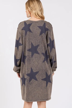 SAGE + FIG Washed Star Print Round Neck Dress - Farnelli