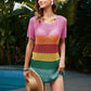Openwork Round Neck Short Sleeve Cover-UP - Farnelli