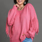 Umgee Full Size Fringe Round Neck Long Sleeve Sweater Plus Size - Farnelli