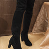 Suede Over-The-Knee High Heel Boots - Black