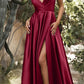 Cinderella Divine BD105 Flowy Satin A-Line Gown with Leg Slit