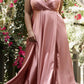 Cinderella Divine BD105 Flowy Satin A-Line Gown with Leg Slit