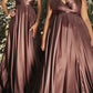 Cinderella Divine BD105 Flowy Satin A-Line Gown with Leg Slit