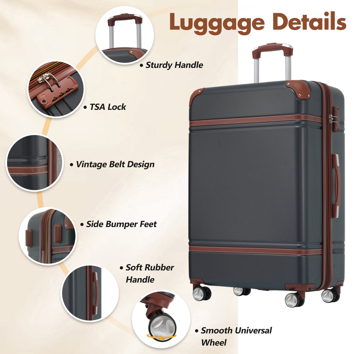 HouseOfZazla lightweight hardshell luggage set with TSA lock in black or white