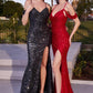 Ladivine BD4004 Long Draped Shoulder Sequin Fitted Dress
