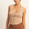 HYFVE Halter Neck Buttoned Washed Top - DARK TAUPE