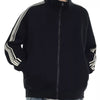 Men's Plus Size Striped Sleeve Zip-Up Sweatshirt - Black