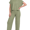 Zenana Sweater Boxy Top & Long Pants Set - LT OLIVE