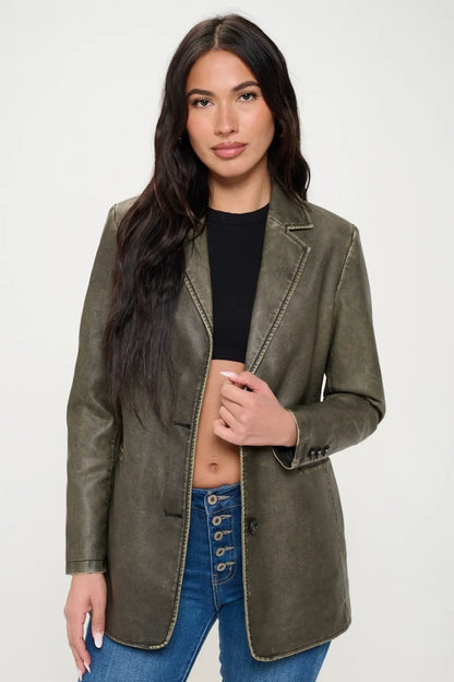 Coalition LA Single-Breasted Vegan Leather Blazer - Farnelli