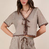 VERY J Wave Trim Detail Knit Top & Shorts Set - Taupe