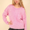 VERY J Mineral Washed Exposed Seam Sweater - Pink