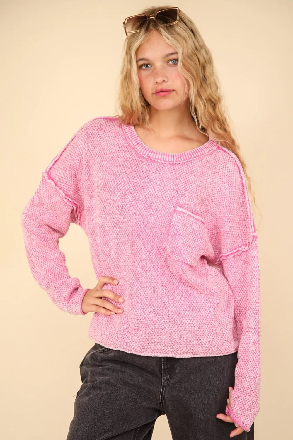 VERY J Mineral Washed Exposed Seam Sweater - Farnelli